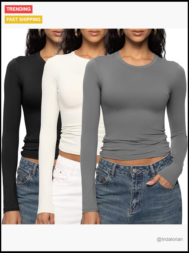 Crew Neck Long Sleeve Slim Fitted Crop Top Tee